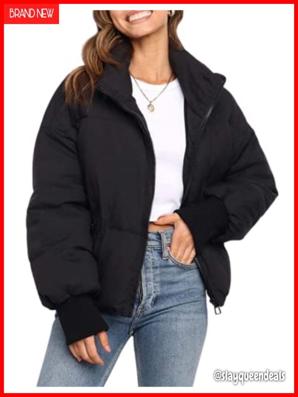 Baggy Stand Collar Zip Puffer Jacket Short Padded Down Coat